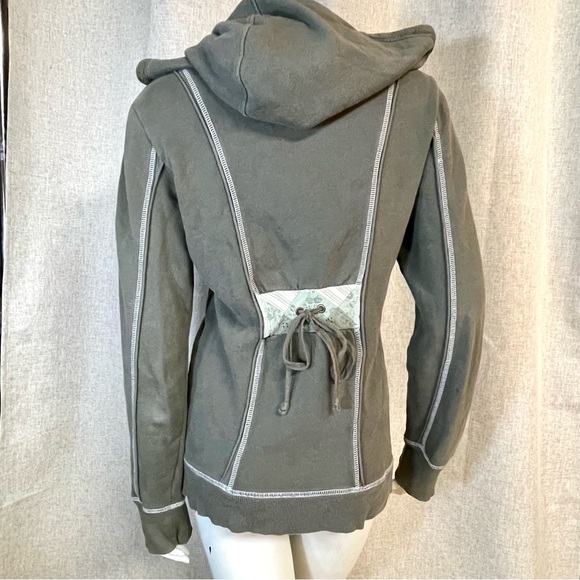 Free People Intimately Olive Patchwork Zip-Up Hoodie in Sz Medium - Picture 4 of 8